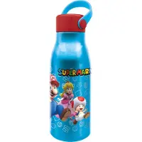 Stor Nintendo's Super Mario Aluminium Drinkfles – 760 ml – Met rubberen draaglus – Sluit goed af – Drinkfles voor kinderen – Lichtblauw/Rood