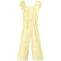 Mango jumpsuit lichtgeel Meisjes Katoen Vierkante hals Effen - maat 140 - pailletten