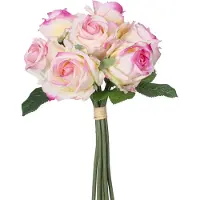 Easyplants | Kunstrozenboeket 7 Rozen Real Touch Crème/Roze 30 cm | Zijde | Nepbloemen | roze | Onderhoudsvrij | Kant-en-klaar