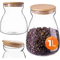 Kadax voorraadpot 1000ml met luchtdicht bamboe deksel, glazen pot voor voedselopslag, glazen voorraadpot voor keuken, pasta, muesli, koffie
