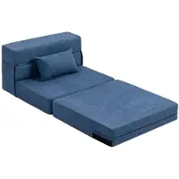 Merax Slaapfauteuil 3-in-1 Opklapbaar – Vloerbank - Relaxstoel en Vloerbed – Met Kussen – 210 x 80 cm – Donkerblauw