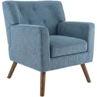 CLP Kioni Fauteuil - met armleuning - volwassen - relax - landelijk - stoelpoten van hout - ribstof - corduroy - blauw