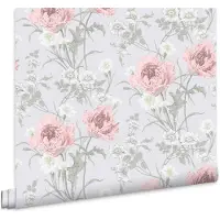 Laura Ashley Aurelie Behang - Bloemen - 10mx52cm - Grijs