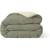 Zelesta Comfort Duo Dekbed zonder overtrek - Wasbaar Hoesloos dekbed - Met vaste overtrek - 2 in 1 - Olijfgroen & Crème - 140x200cm