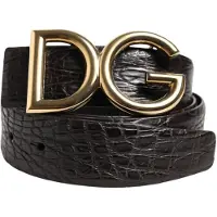 Dolce&Gabbana Zwarte Exotische Leren DG Logo Gesp Riem
