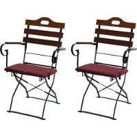 Mendler Set van 2 biertuinstoelen -J40, klapstoel tuinstoel, horecakwaliteit acacia ~ bruin, bekleding rood