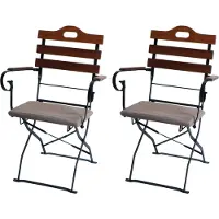 Mendler Set van 2 biertuinstoelen -J40, klapstoel tuinstoel, horecakwaliteit acacia ~ bruin, bekleding lichtbruin