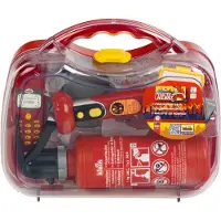 Klein Toys brandweerkoffer - brandblusser, zaklamp, mobiele speelgoedtelefoon, bijl, naamplaatje en fluitje - incl. realistische effecten - rood