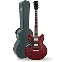 Hartwood Revival linkshandige semi-akoestische gitaar & harde koffer Cherry Red