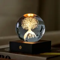 Gingko - Amber Crystal Ball Night Light - Tree of Life - Levensboom