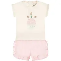 Dirkje T-shirt + korte broek lichtroze/ecru Set Meisjes Stretchkatoen Ronde hals - maat 86