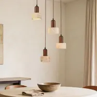 LumenXL Japandi hanglamp Muro van travertin (natuursteen) en hout, 4-lichts