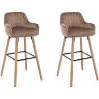 Vente-unique Set van 2 barkrukken in fluweel en beukenhouten poten - Beige - ELEANA L 47 cm x H 98 cm x D 52 cm