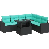 vidaXL 7-delige Loungeset met kussens poly rattan acacia zwart
