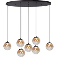 Atmooz Monza 7 Hanglamp Ovaal - 7-lichts Luxe Hanglamp - 90 cm - Geïntegreerde LED - Dimbaar - Modern Glas & Metaal Design - Eettafellamp - Zwart & Smoky Grey