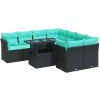 vidaXL 9-delige Loungeset met kussens poly rattan acacia zwart