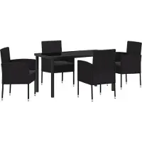 vidaXL Tuin Eettafel Set 5 st Zwart poly rattan