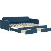 vidaXL Slaapbank met onderschuifbed en lades 90x200 cm fluweel blauw