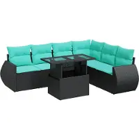 vidaXL 7-delige Loungeset met kussens poly rattan acacia zwart