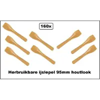 TakeAware 160x Herbruikbare ijslepel 95mm houtlook - afwasbaar - IJs sorbet