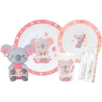 Fun House Servies: glas, bord, soepbord, 2 couverts en een kinderknuffel Mimi Koala