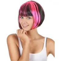 Vegaoo - Korte bob pruik voor vrouwen in zwart en roze