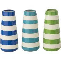 J-Line vaas Gestreept - porselein - groen/blauw - large - set van 3