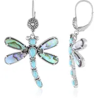 Cavill - Zilveren Oorbellen - 925 Sterling Zilver Geoxideerd - Abalone Schelp Peervorm 12x4 mm - Turquoise 1,215 ct - Bohemian Chic Clip