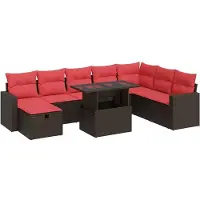 vidaXL 9-delige Loungeset met kussens poly rattan acacia bruin