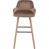 Vente-unique Barkruk van fluweel en beukenhouten poten - Beige - ELEANA L 47 cm x H 98 cm x D 52 cm