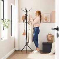 Bobbel Home - Staande kapstok - Kapstok Hout - Kapstok Staand - Garderoberek - 12 Haken - 182 cm - Zwart