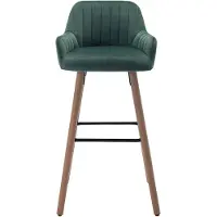 Vente-unique Barkruk van fluweel en metaal met beukenhouteffect - Donkergroen - ELEANA L 47 cm x H 98 cm x D 52 cm
