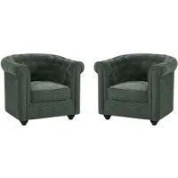 Vente-unique Set van 2 fauteuils in groene stof - CHESTERFIELD