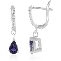 Cavill - Zilveren Druppeloorbellen - 925 Sterling Zilver Gerhodineerd - Peervormige Ioliet 0,57 ct - Pavé Zirkonen - Elegant Design
