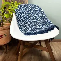 Ancient Wisdom - Plaid - Handgemaakte indigo plaid 170x120cm van katoen en hennep - deken - sjaal - interieur - woonaccessoire - accessoire