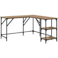 vidaXL Bureau Artisan Eiken Bewerkt hout 139 x 139 x 75 cm