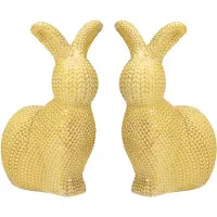 Home & Styling Decoratie paashaas / konijn - 2x - geel - dolomiet - 14 cm - paasdecoratie