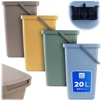 Kadax afvalbak 20L, set van 4, met deksel en handvat, kunststof afvalbak, prullenbak, afvalverzamelaar (bruin, groen, geel, blauw)