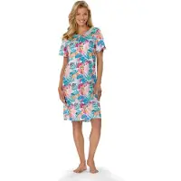 Comtessa Ascafa Nachthemd 'Colorful Palms' - Dames Nachthemd - Korte Mouw - Turquoise - Maat 44