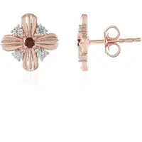 Cavill - Zilveren oorbellen 925 rosé verguld - Rode spinel 0 09 ct en zirkonen 0 342 ct - Elegante bloemvorm - 10 mm - Luxe damessieraad