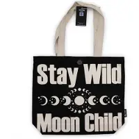 Ancient Wisdom Iconische Classic Tas - Stay Wild, Moonchild - Zwart Naturel (36x43x10cm) - Katoenen Shopper