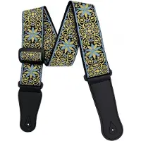 P&P - Professionele Verstelbare Stevige Gitaarband - Guitar strap Band - Luxe Gitaarriem - Bas/Elektrische /Akoestische/ Klassieke Gitaar - Geborduurd Goud / lichtblauw