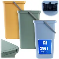 Kadax afvalbak 25L, set van 3, met deksel en handvat, kunststof afvalbak, prullenbak, afvalverzamelaar (groen, geel, blauw)