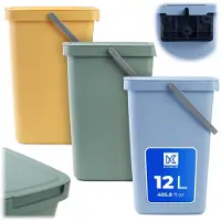 Kadax afvalbak 12L, set van 3, met deksel en handvat, kunststof afvalbak, prullenbak, afvalverzamelaar (groen, geel, blauw)