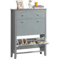 SoBuy Schoenenkast met 2 Kleppen, Entreekast met Grote Lade, Schoenenrek, Schoenenopbergdoos, Grijs, 80x25x108 cm - FSR89-HG
