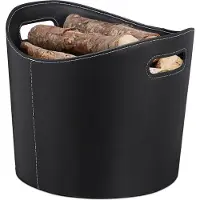Relaxdays houtmand kunstleer - binnen - 17 liter - met handgrepen - houtopslag haardhout - zwart