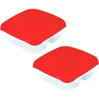 Excellent houseware Vershoudbakje 3- 2x -vaks - 1,2L - meal prep - herbruikbaar - rood - vaatwasser bestendig - magnetron bakjes