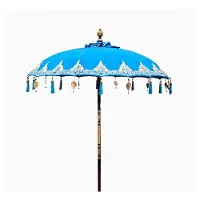 Ancient Wisdom - Parasol - Bali terrasparasol met turquoise decoratie - zonnescherm - schaduwdoek - tuinparasol - buitenparasol - tuinaccessoire