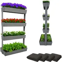 Coemo verticaal plantenbak Vera van hout verhoogd bed 4 etages – ca. 85x45x140 cm - Grijs