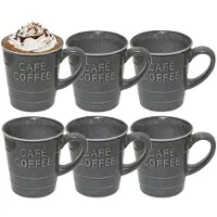 Secret De Gourmet Koffiemok - 6x - grijs - keramiek - 200 ml - beker - mokken